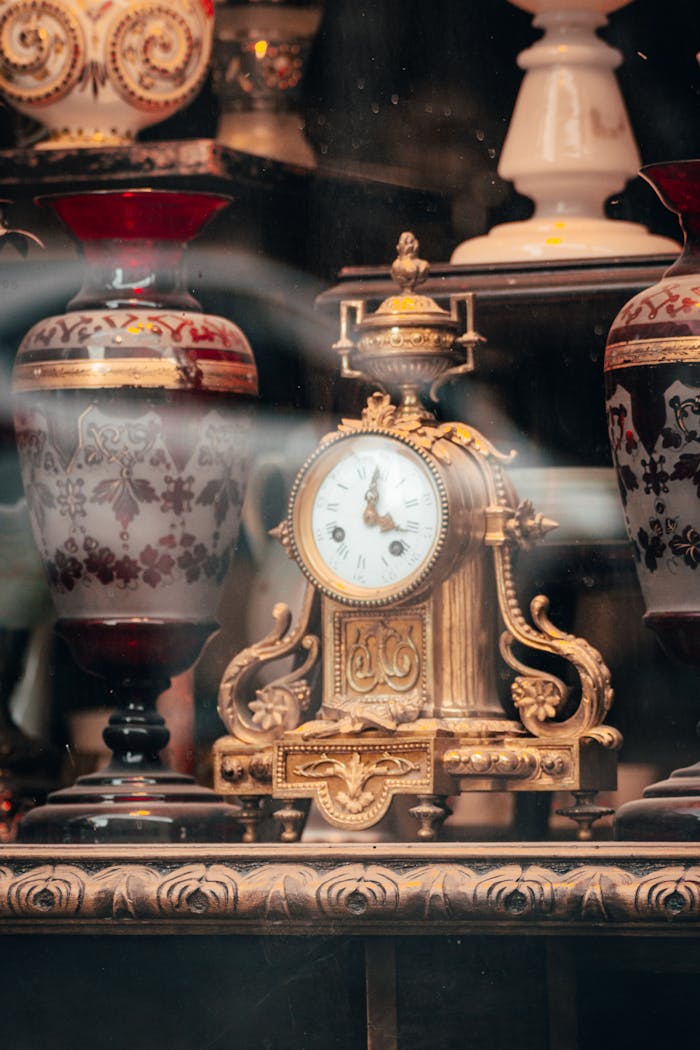 Horloge ancienne en vitrine